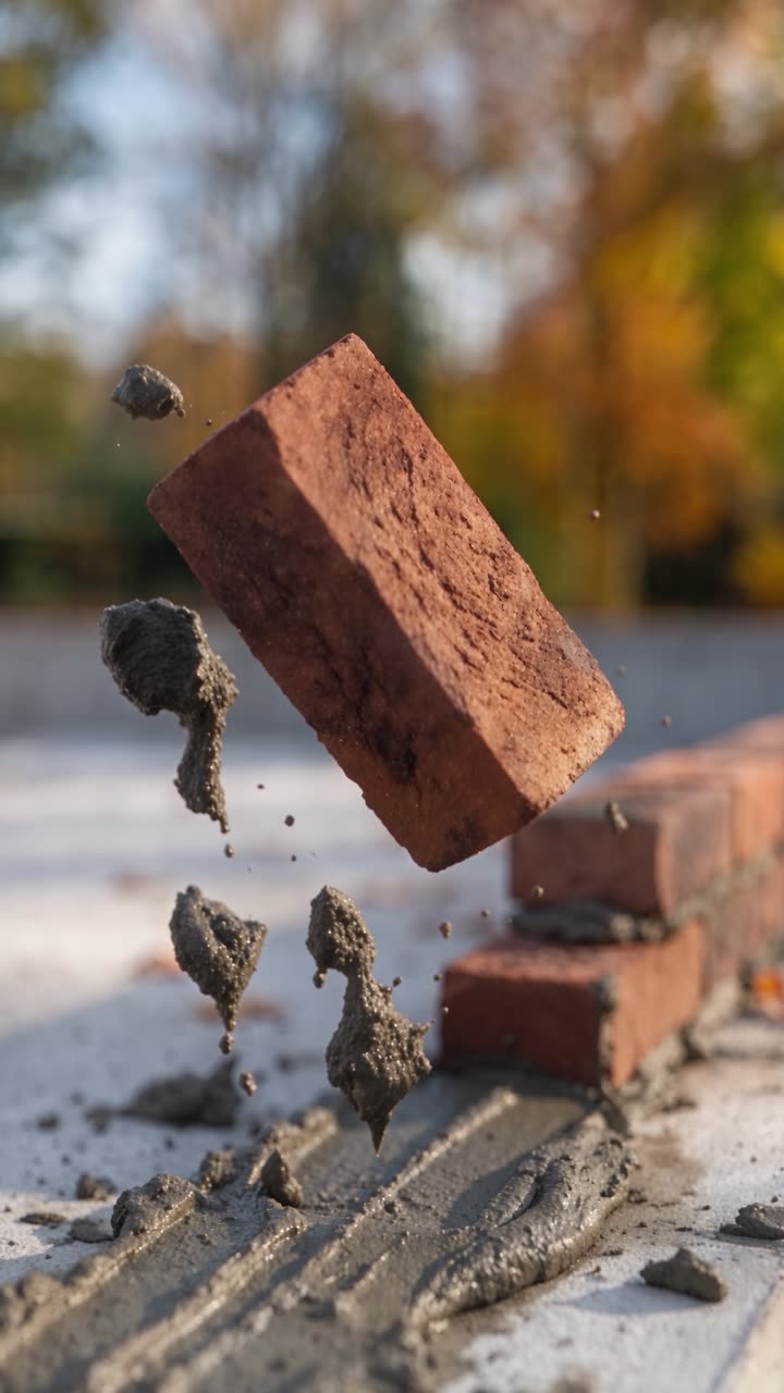 Macro shot of bricklaying