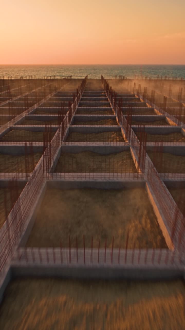 Foundation works at sunset by the coast