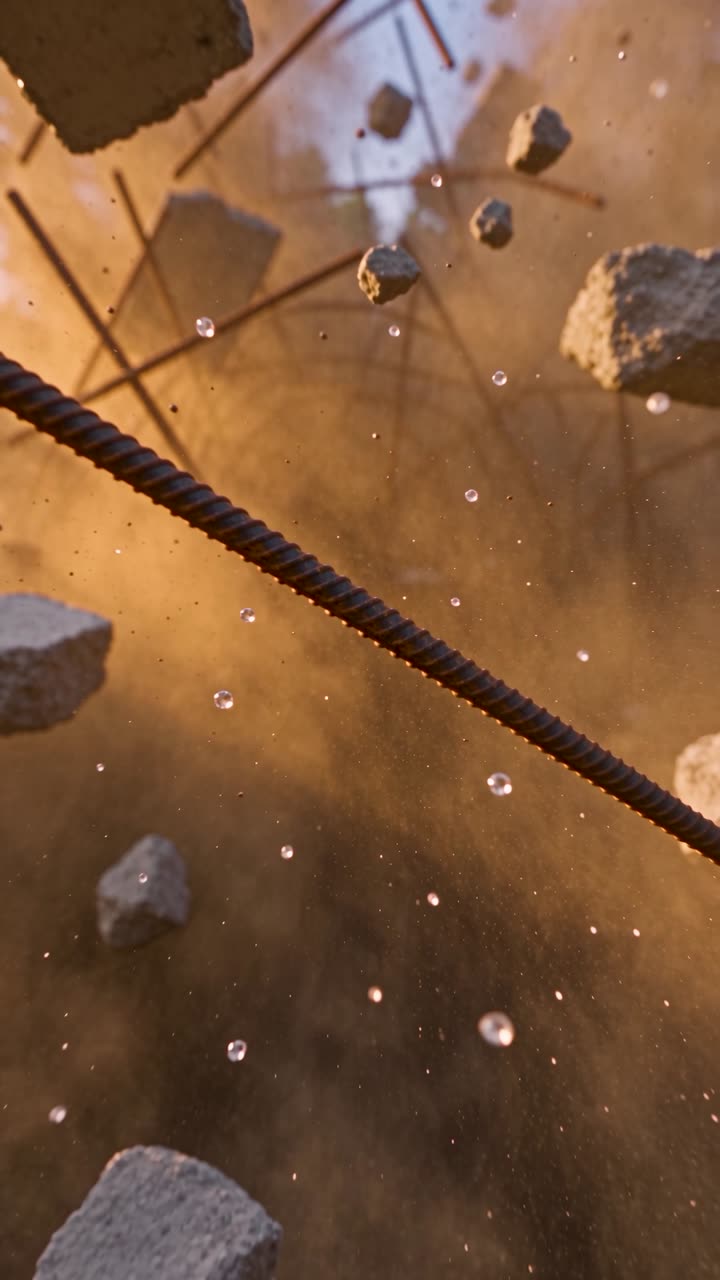 Macro shot of rebar and concrete pour